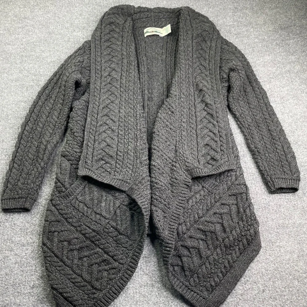 Aran Crafts Cardigan Womens L Gray 100% Merino Wool Cable Knit Made in Ireland